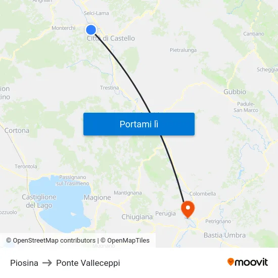Piosina to Ponte Valleceppi map