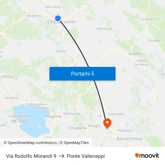 Via Rodolfo Morandi 9 to Ponte Valleceppi map