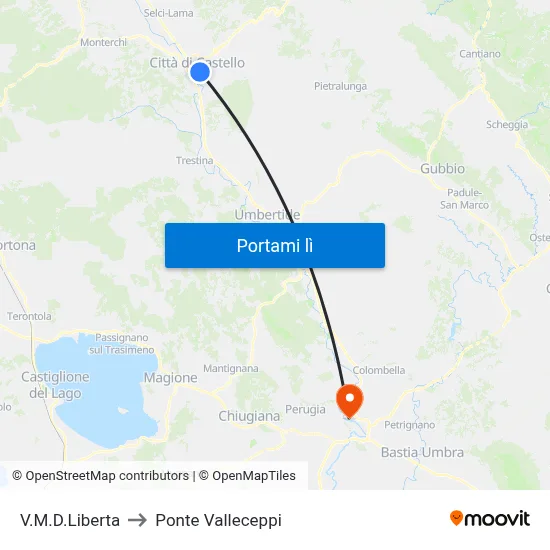 V.M.D.Liberta to Ponte Valleceppi map