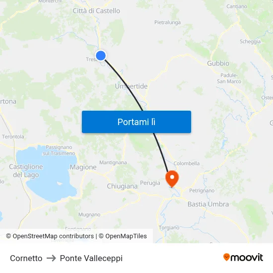 Cornetto to Ponte Valleceppi map