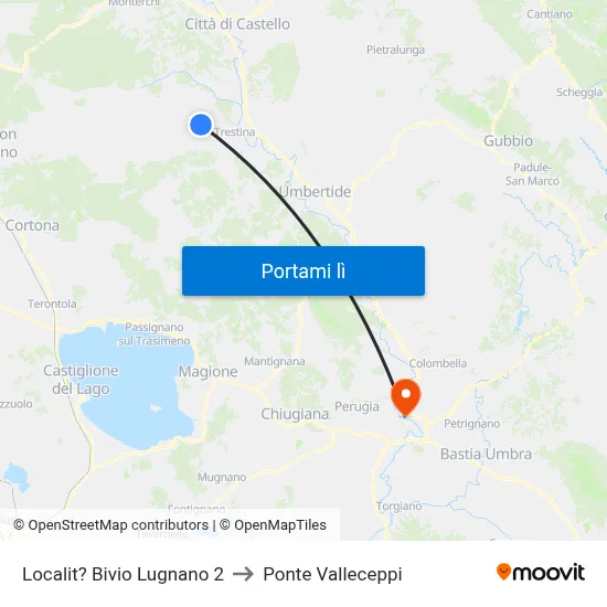 Localit? Bivio Lugnano 2 to Ponte Valleceppi map
