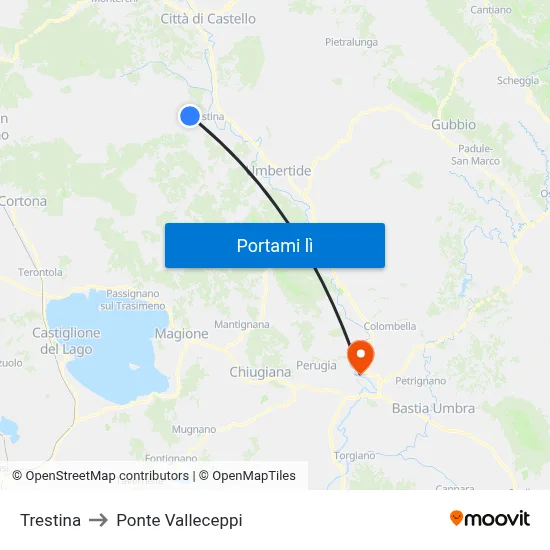 Trestina to Ponte Valleceppi map
