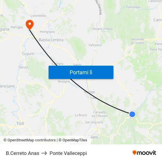 B.Cerreto Anas to Ponte Valleceppi map