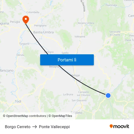 Borgo Cerreto to Ponte Valleceppi map