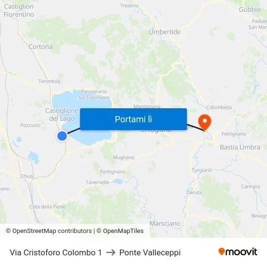 Via Cristoforo Colombo 1 to Ponte Valleceppi map