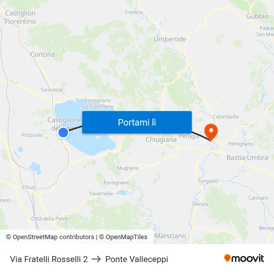 Via Fratelli Rosselli 2 to Ponte Valleceppi map