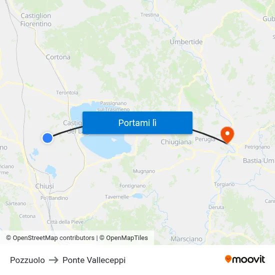 Pozzuolo to Ponte Valleceppi map