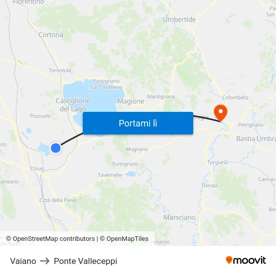 Vaiano to Ponte Valleceppi map