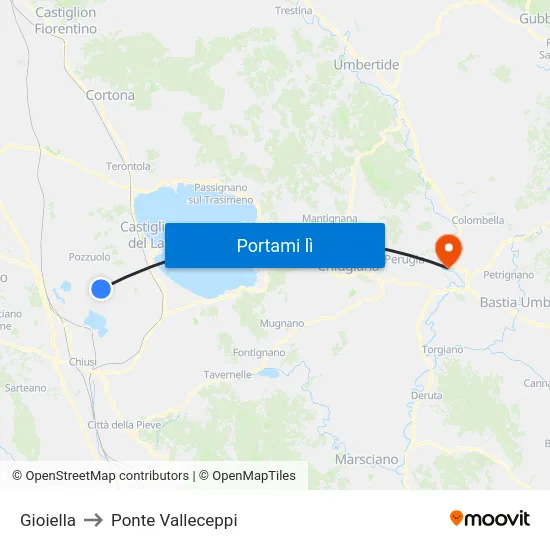 Gioiella to Ponte Valleceppi map