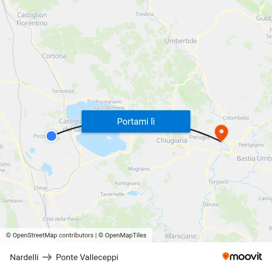 Nardelli to Ponte Valleceppi map