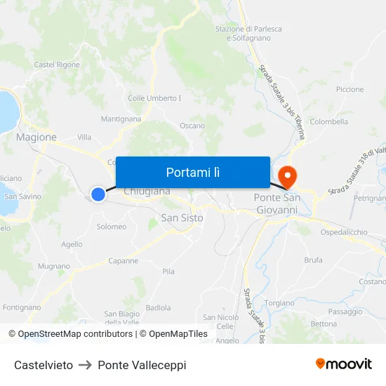 Castelvieto to Ponte Valleceppi map