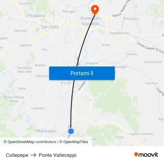 Collepepe to Ponte Valleceppi map