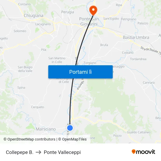 Collepepe B. to Ponte Valleceppi map