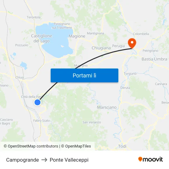 Campogrande to Ponte Valleceppi map
