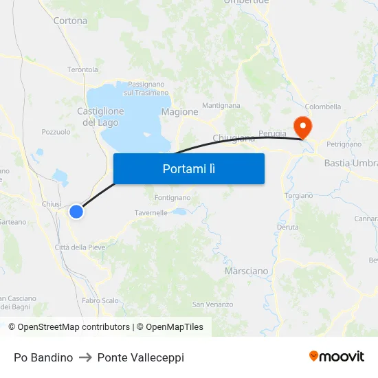 Po Bandino to Ponte Valleceppi map