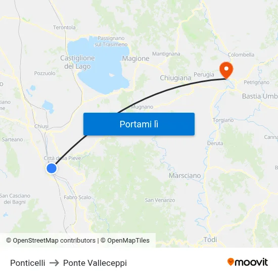 Ponticelli to Ponte Valleceppi map