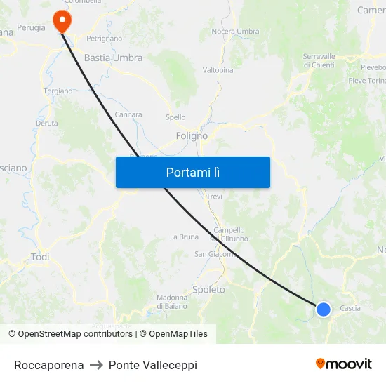 Roccaporena to Ponte Valleceppi map