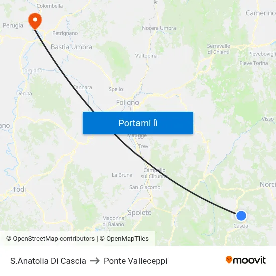 S.Anatolia Di Cascia to Ponte Valleceppi map