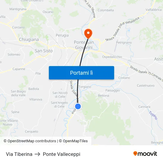 Via Tiberina to Ponte Valleceppi map