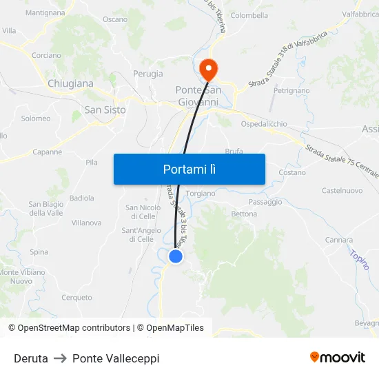 Deruta to Ponte Valleceppi map