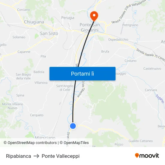 Ripabianca to Ponte Valleceppi map