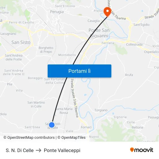 S. N. Di Celle to Ponte Valleceppi map