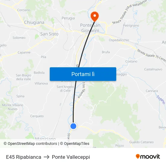E45 Ripabianca to Ponte Valleceppi map