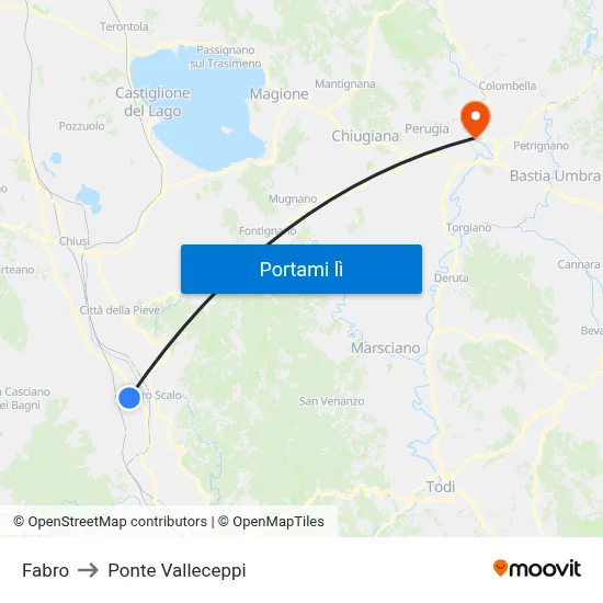 Fabro to Ponte Valleceppi map