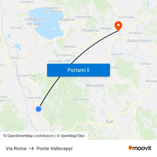 Via Roma to Ponte Valleceppi map