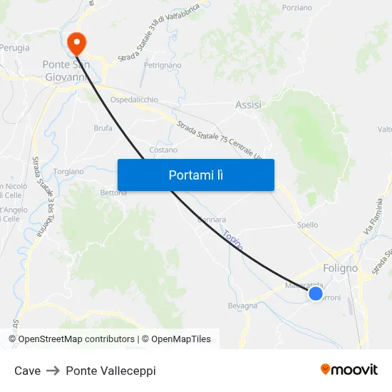 Cave to Ponte Valleceppi map