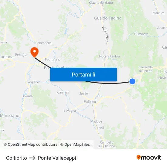 Colfiorito to Ponte Valleceppi map