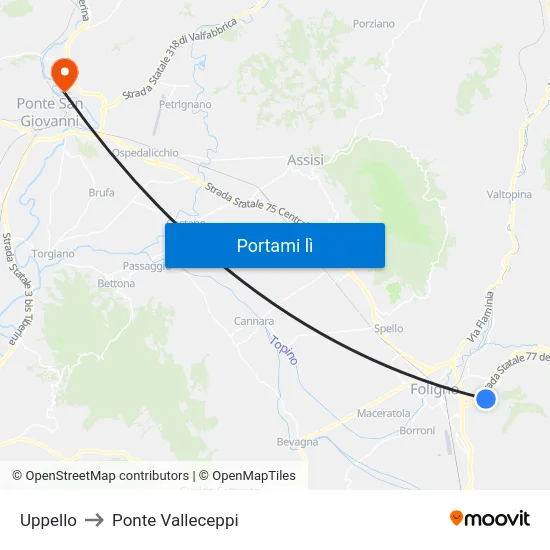 Uppello to Ponte Valleceppi map