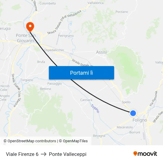 Viale Firenze 6 to Ponte Valleceppi map