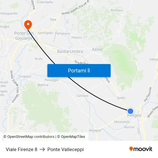 Viale Firenze 8 to Ponte Valleceppi map
