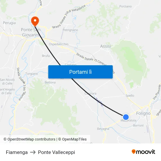 Fiamenga to Ponte Valleceppi map