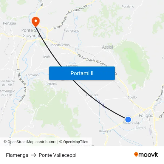 Fiamenga to Ponte Valleceppi map