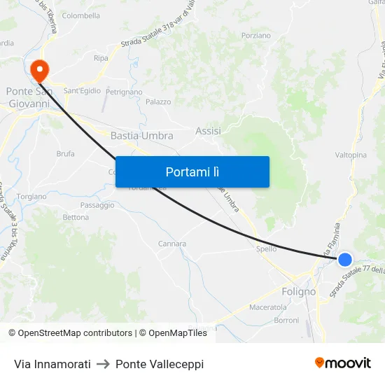 Via Innamorati to Ponte Valleceppi map