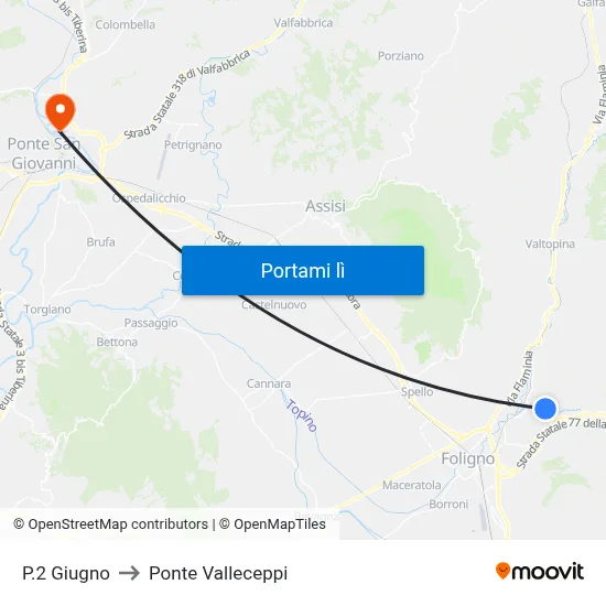 P.2 Giugno to Ponte Valleceppi map