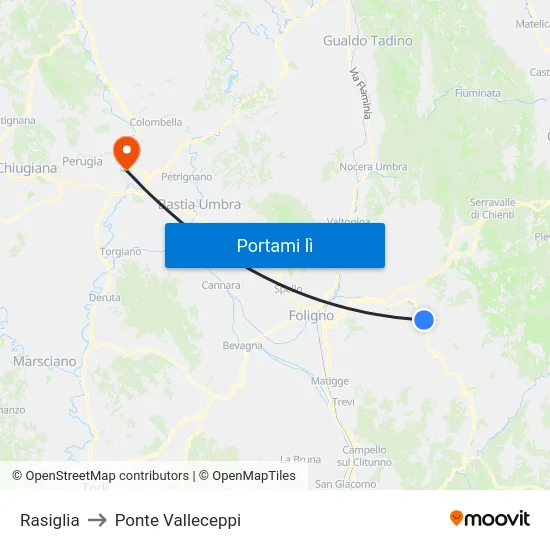 Rasiglia to Ponte Valleceppi map
