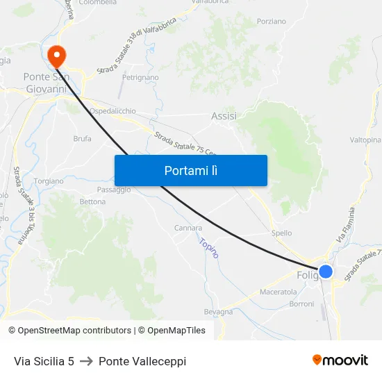 Via Sicilia 5 to Ponte Valleceppi map