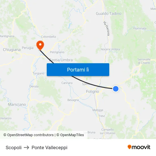 Scopoli to Ponte Valleceppi map