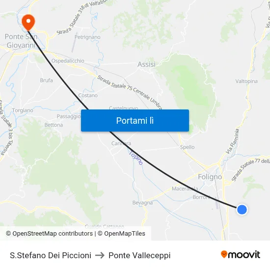 S.Stefano Dei Piccioni to Ponte Valleceppi map