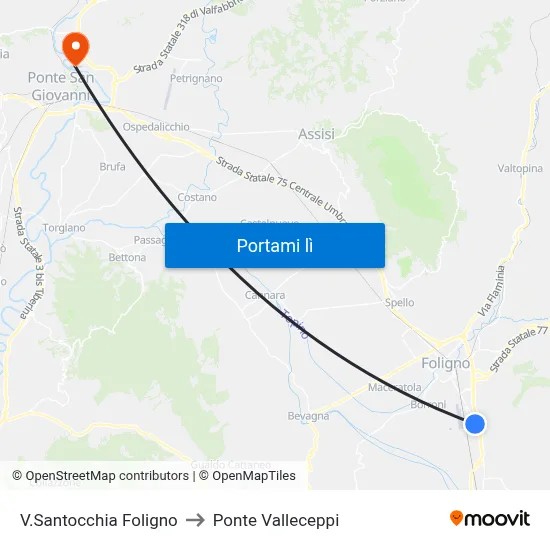 V.Santocchia Foligno to Ponte Valleceppi map