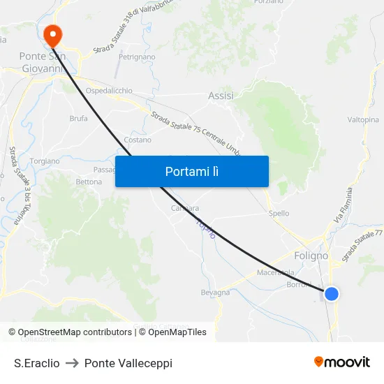 S.Eraclio to Ponte Valleceppi map