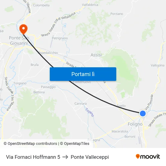 Via Fornaci Hoffmann 5 to Ponte Valleceppi map