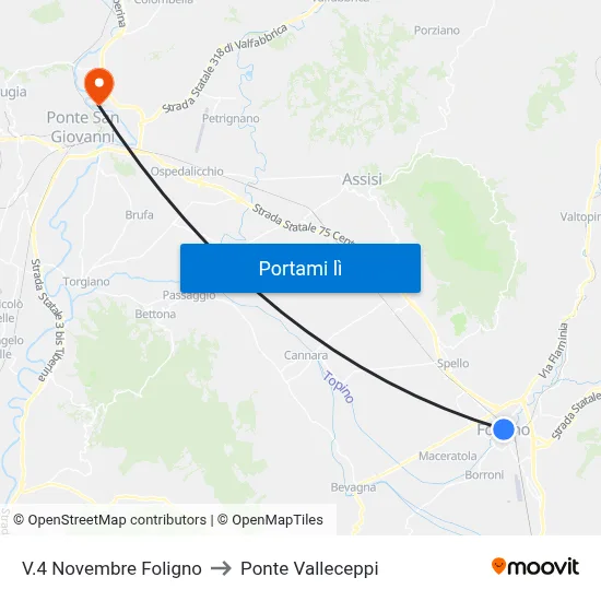 V.4 Novembre Foligno to Ponte Valleceppi map