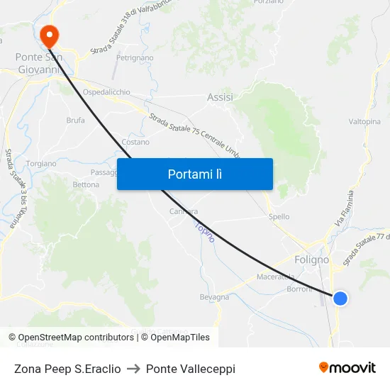 Zona Peep S.Eraclio to Ponte Valleceppi map