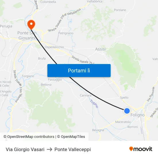 Via Giorgio Vasari to Ponte Valleceppi map