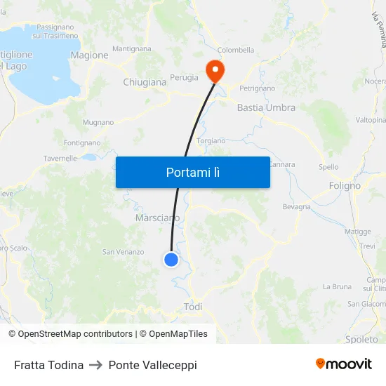 Fratta Todina to Ponte Valleceppi map