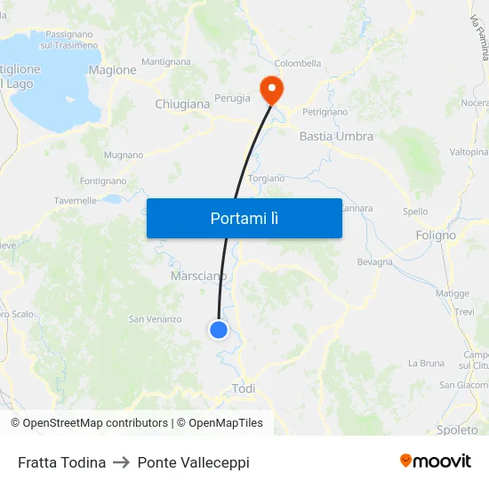 Fratta Todina to Ponte Valleceppi map